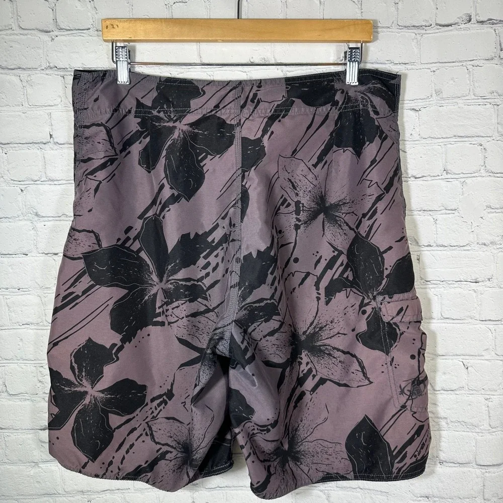 Body‎ Glove Mens Board Shorts Purple Black Floral Splatter Swim Trunks Size 36